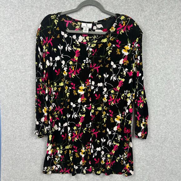 The Travel Collection Button Down Stretch Cardigan 1X Dark Floral Liquid Knit - Picture 2 of 10